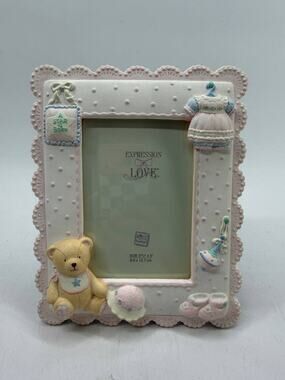 Russ Baby Expression of Love Baby Photo Frame Teddy Bear 3.5x5 Hand Painted NIB